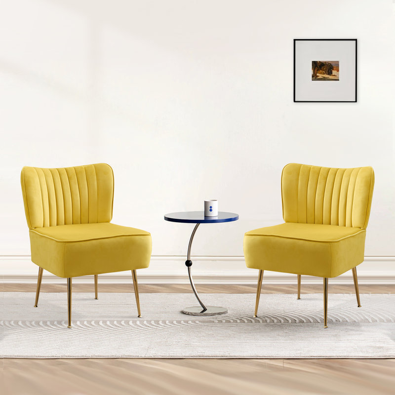 Brumm Velvet Side Chair, Yellow