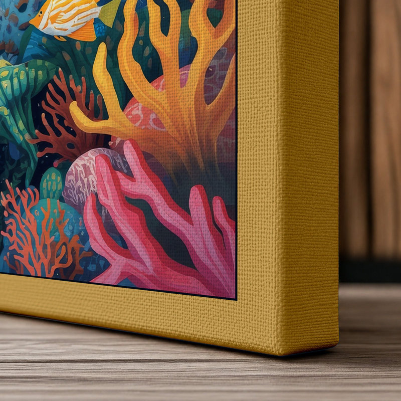 Coral Reef Dreams Tropical - Wrapped Canvas, 36x24 - 91.4 x 61.0 cm, Ochre Border