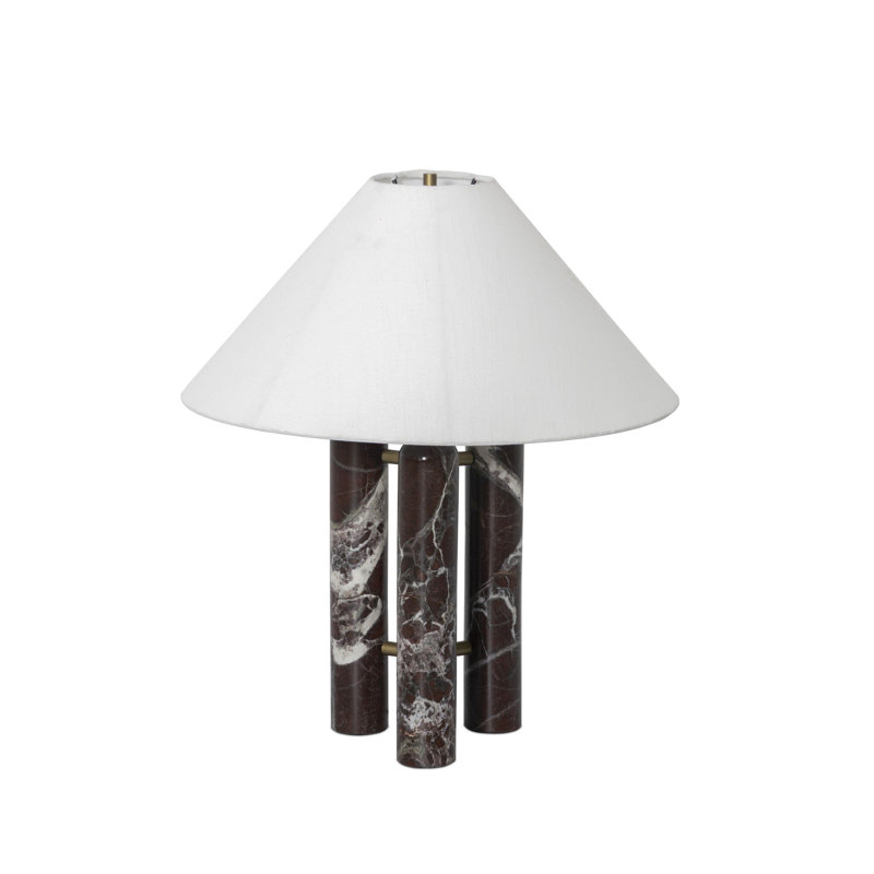 Lampe de table en marbre Yurt, Blanc, Marbre merlot, Soie