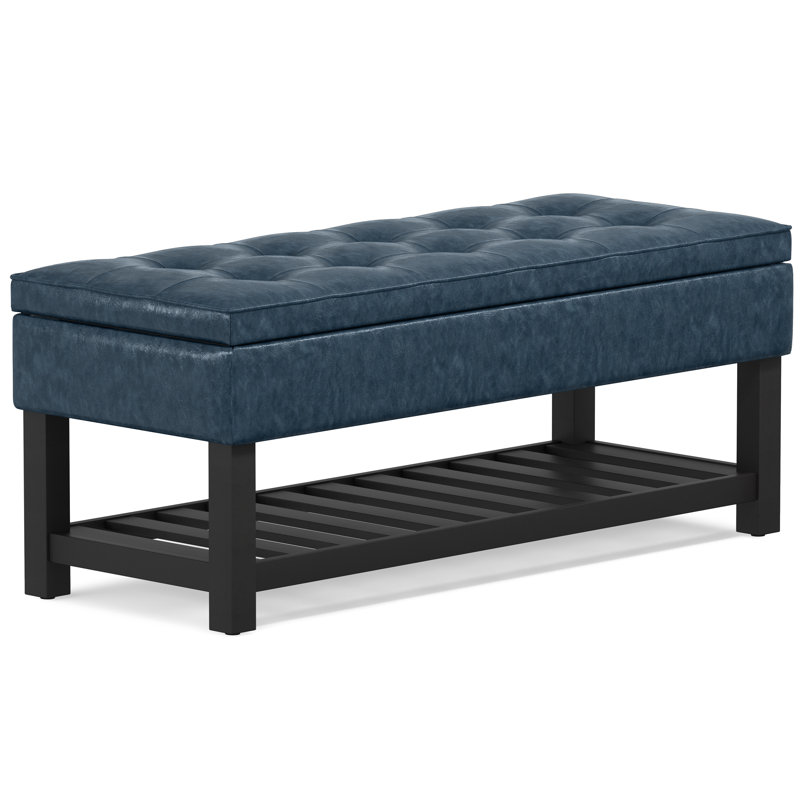 Banc de rangement avec repose-pieds capitonné et tablette ouverte Cosmopolitan, Bleu denim