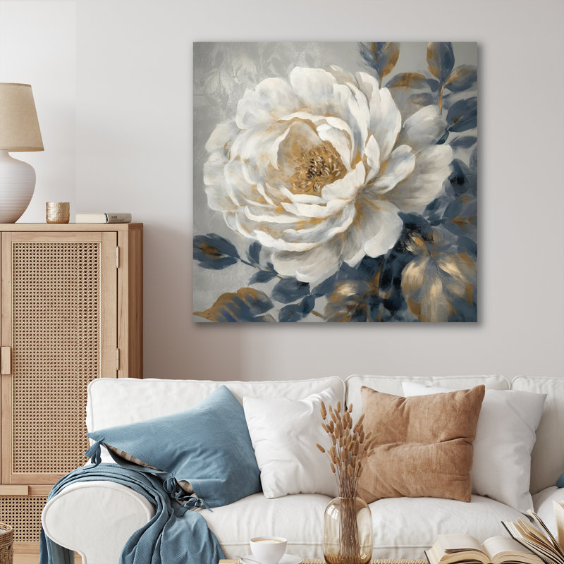 «Emotion Of White Blue Peony Flower II», reproduction d'art sur toile, H 16 po x l 16 po x P 1 po, Toile tendue