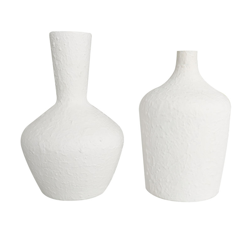 White Textured Glass Coastal Table Vase Set
