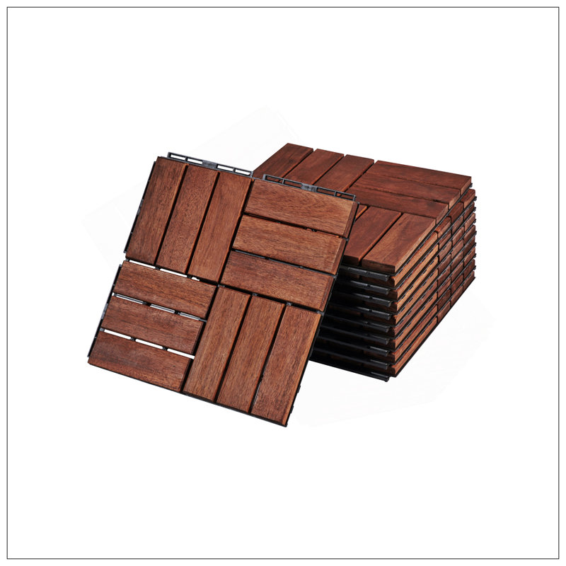 Motif de carreaux de terrasse en bois d'acacia imbriqué pour plancher extérieur, imperméable et facile à installer, 30 pièces 12 x 12 pouces