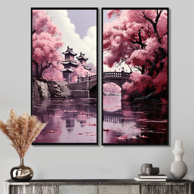 Japon Art Cherry Blossom Pink Bridge - Large Japan Art Wall Art