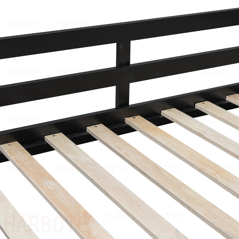 Lit double mezzanine double avec bureau coulissant et lit gigogne simple, lit superposé multifonctionnel avec 2 tiroirs de rangement et marches de rangement, jeu de lit et poste de travail peu encombrant