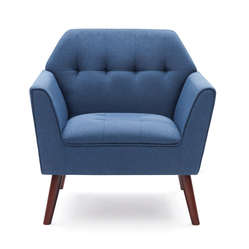 Janara 30.3'' Wide Tufted Linen Upholstered Armchair, Blue Linen Blend