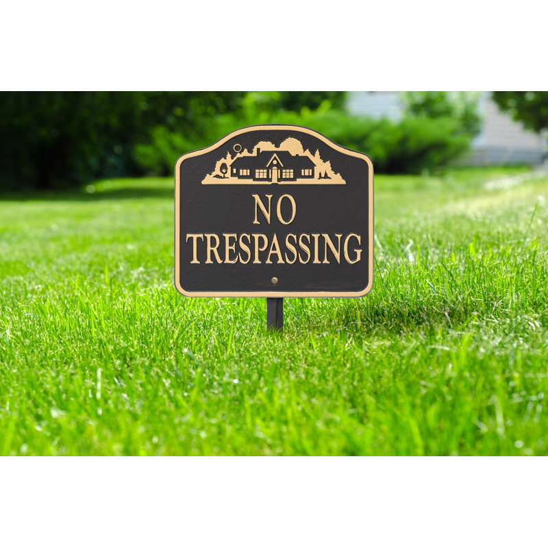 No Trespassing Sign Cast Aluminum - Wall or Lawn Mounting