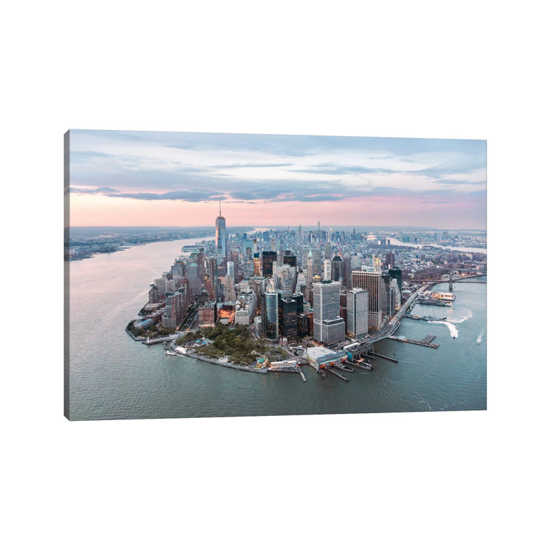 Lower Manhattan Peninsula At Sunset, New York City, New York, USA 1 Piece Wrapped Canvas Wall Art, Wrapped Canvas