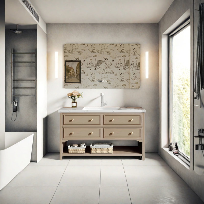 Armoire de salle de bain de style rétro français, H 33,46 po x l 47,24 po x P 21,65 po, Marron clair