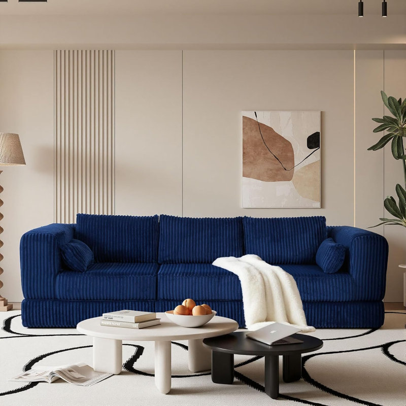 106” Compression Folding Convertible Sleeper Sofa Bed, Blue