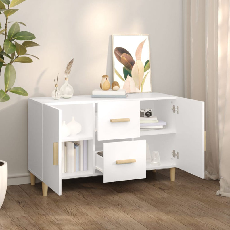 Buffet console avec rangement pour bois d'ingénierie, Blanc