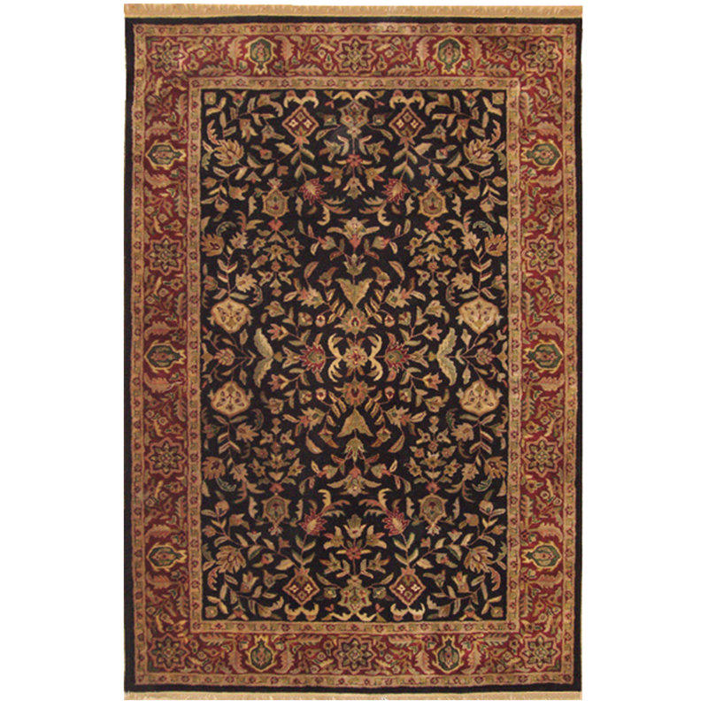 Tapis noir / bourgogne en laine touffeté à la main Tabriz, Rectangle 7 pi 6 po x 9 pi 6 po