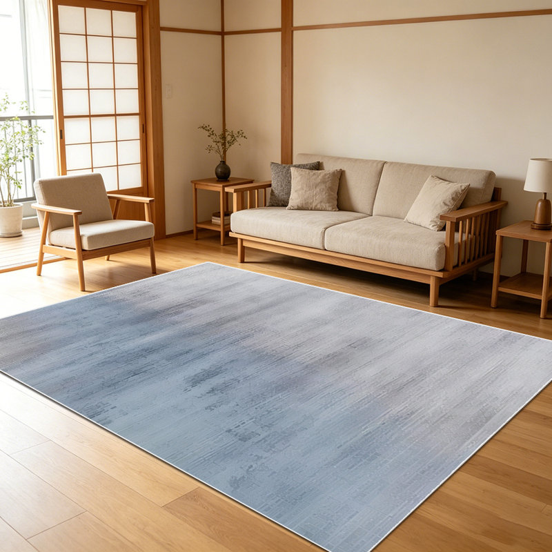 1PC Faded Distressed Blue-Grey Neutral Linen Textured area rugs for Living Room, Soft and Comfortable, Suitable for all seasons, easy-to-maintain, machine washable Indoor floor mat, Under Table Farmhouse suitable for dining room, bedroom, entryway,