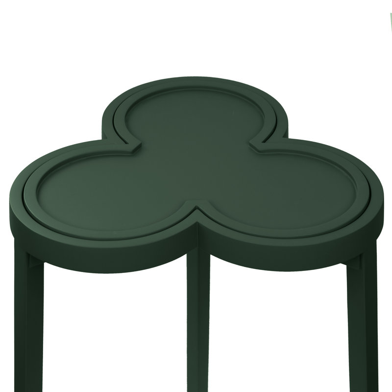 Clover Cigar Table With Reversible Lacquer And Natural Grasscloth Top In Matte Green Lacquer, Matte Dark Green