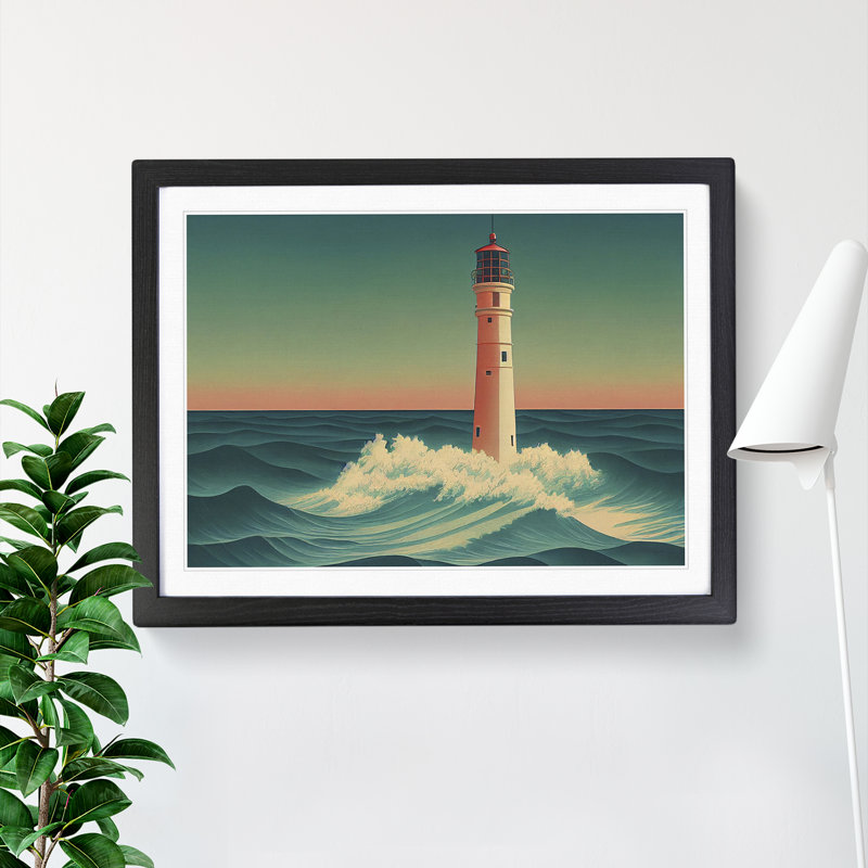Art Deco Lighthouse Vol.1 - Single Picture Frame Print, Black Framed, 46cm H x 64cm W x 2cm D