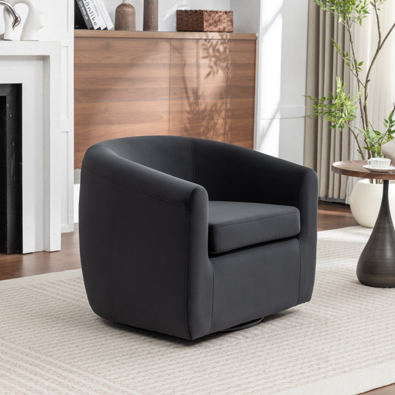Fauteuil demi-tonneau pivotant de 33,5 po Odey, Velours noir