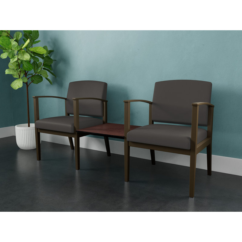 Structure tandem 2 places avec table centrale en acier Amherst, Noyer cacao, Bronze, Vinyle gris anthracite Patriot Plus