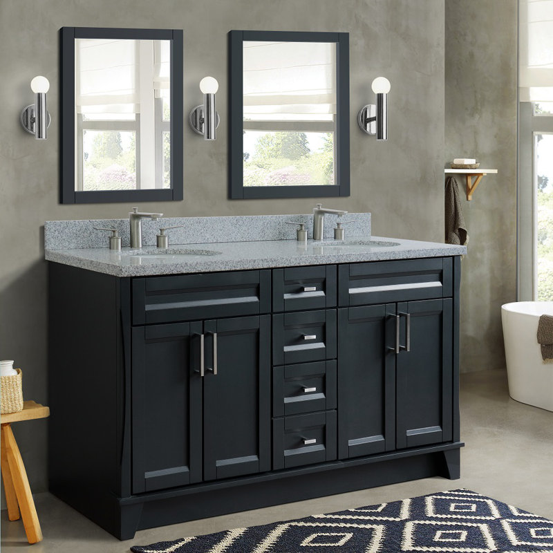 Ensemble de meuble-lavabo de salle de bain double 61 po Detlef, Gris / Blanc