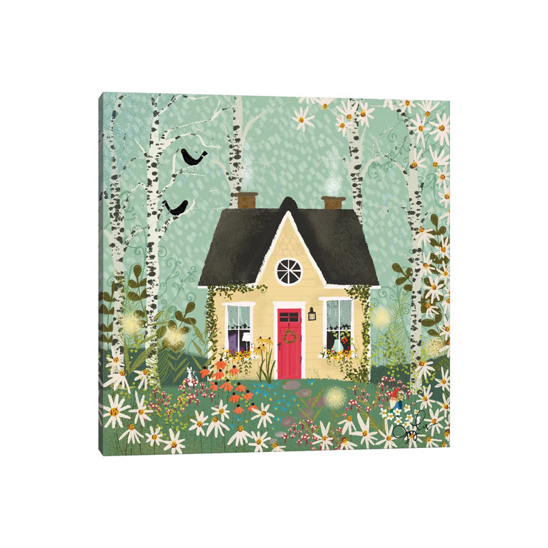 Yellow House In The Forest by Joy Laforme - Wrapped Canvas Painting, 66.04cm H x 66.04cm W x 3.81cm D