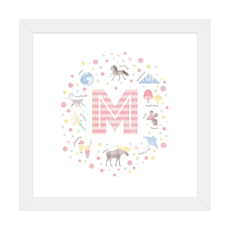 Lettre illustrée M rose - impression, Papier encadré blanc, Blanc, H 16 po x l 16 po x p 1 po