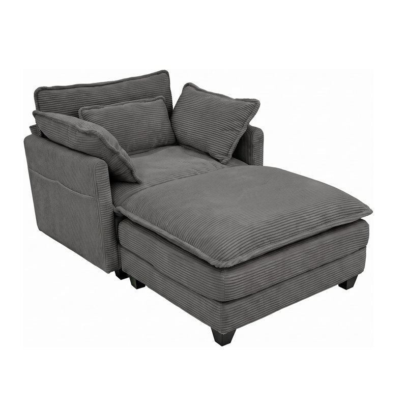 Canapé modulaire en L 111 po en velours côtelé de 111 po, canapé Cloud avec siège profond, repose-pieds mobile, port de charge intégré et poches latérales, canapé rembourré confortable avec coussins pour le salon