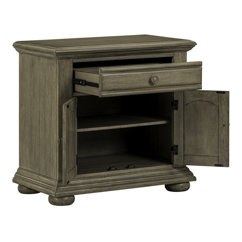 Alvy Nightstand w/ Drawer & Cabinet, Tan