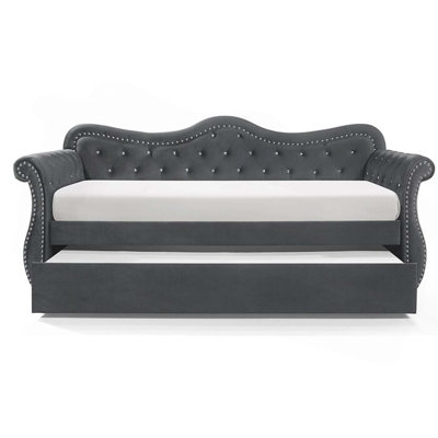 Upholstered Velvet Wood Daybed With Trundle