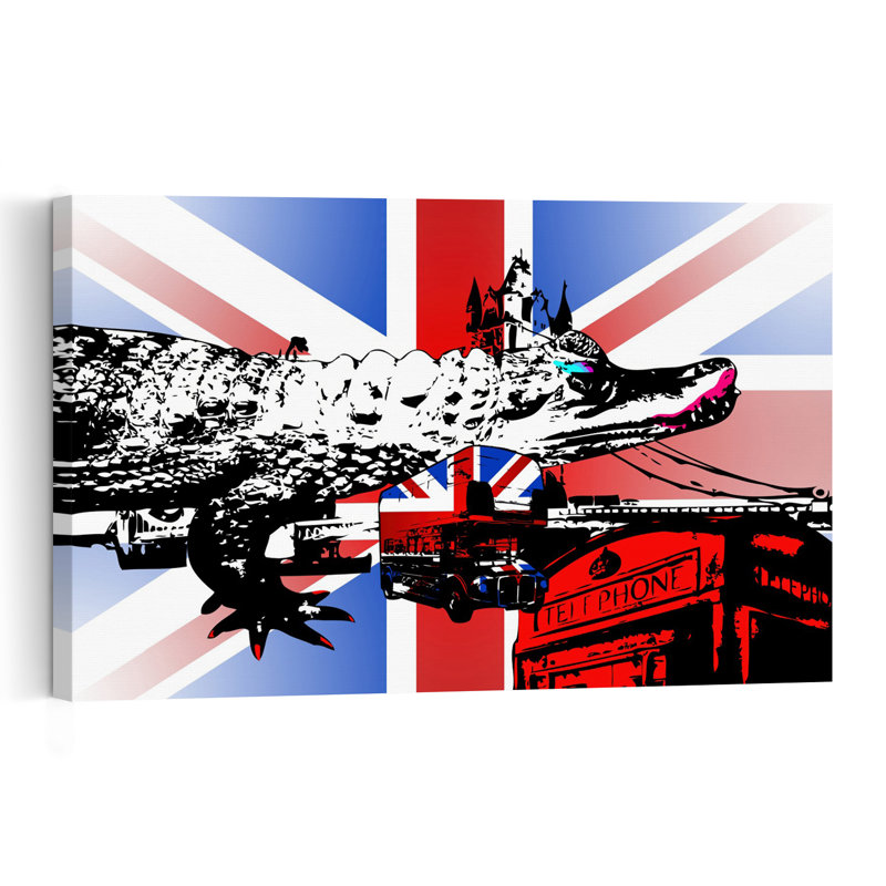 London Pop Art Crocodile Abstract Contemporary Crocodile City Wall Art Print 1 Piece Wrapped Canvas Wall Art