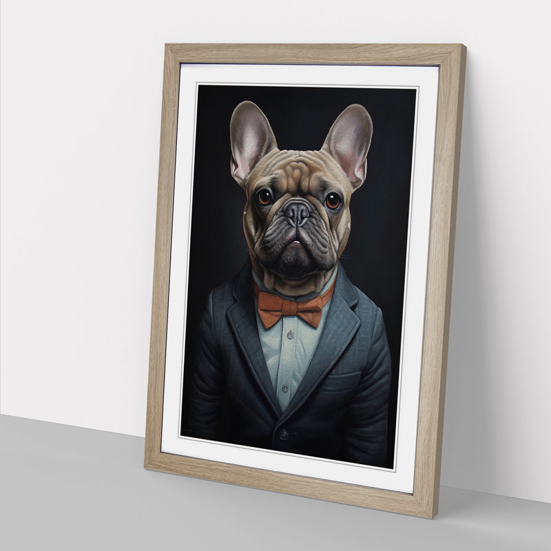French Bulldog in a Suit Painting No.3 - Framed Print, 64cm H x 46cm W x 2cm D, Oak