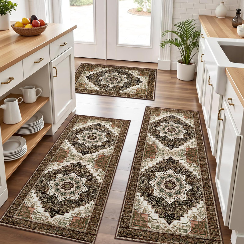Ensemble de tapis de cuisine 100% antidérapants de 3 tapis de cuisine Boho lavables