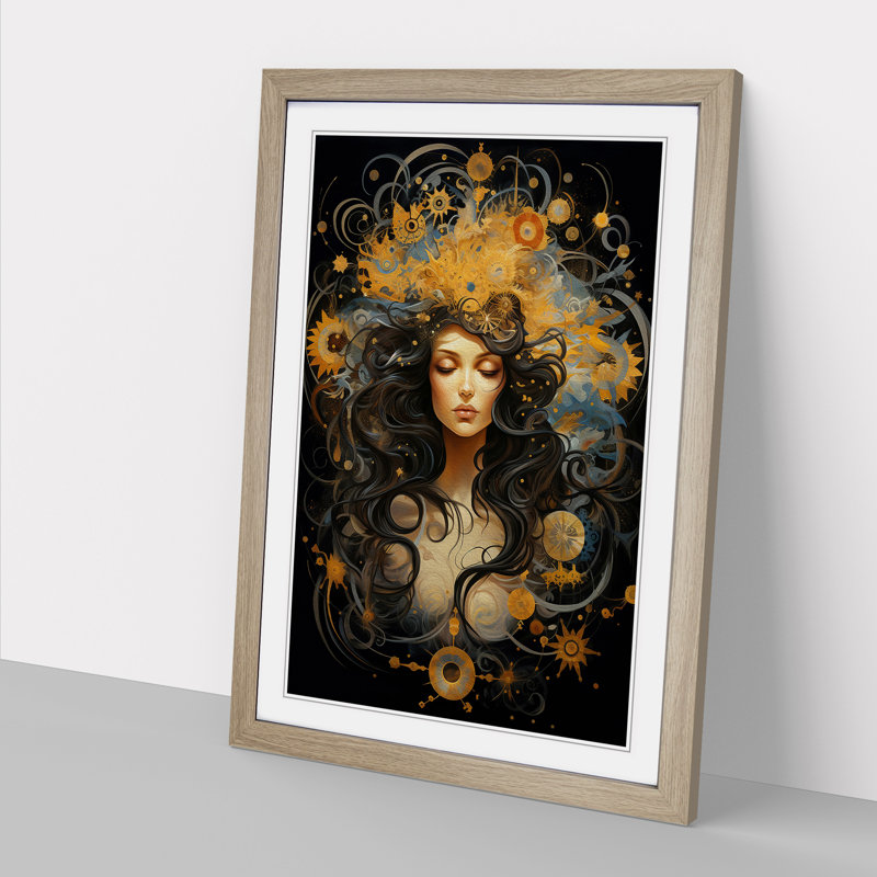 XYZ-FRM-V1223-1671 Virgo Zodiac Modern - Single Picture Frame Print on Wood, 64cm H x 46cm W x 2cm D, Oak