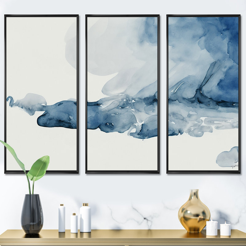 «Imperial Blue Solitude», reproduction de 3 pièces sur toile, Toile encadrée noire, H 20 po x l 36 po x P 1 po