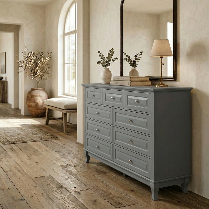 Commode à neuf tiroirs de style élégant, Gris
