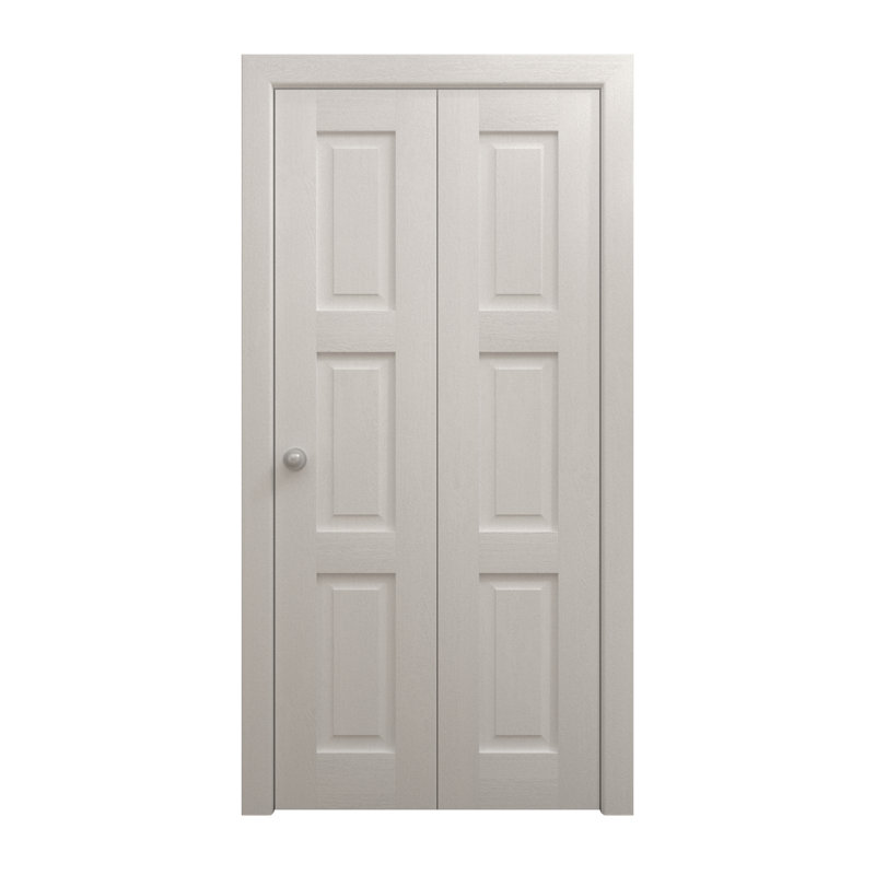 Sliding Closet Bi-fold Doors 84 x 80 inches Ego 5010 Painted White Oak Sturdy Tracks Mouldings Trims Hardware Set Wood Solid Bedroom Wardrobe Doors