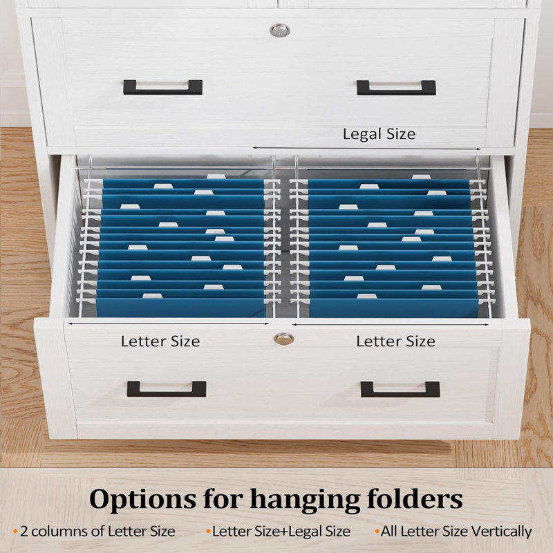 Wide 2 Drawer Wooden File Cabinet Embossed White P2 Density Board