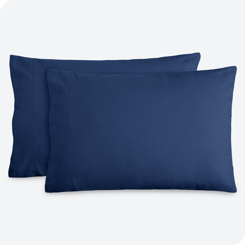 Housse de coussin 100% flanelle de coton, 2 taies d'oreiller standard, Bleu foncé
