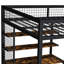Lit mezzanine avec bureau, centre de charge et escalier à trois niveaux, pour les salles de jeux, escalier multi-rangement noir, tablettes, structure en métal, espaces de travail,