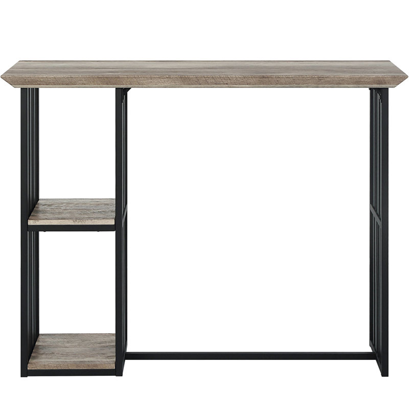 Table de présentation à hauteur de comptoir avec 2 tablettes - chêne et noir sable pour un look élégant Tablettes de travail rectangulaires, plateau, base