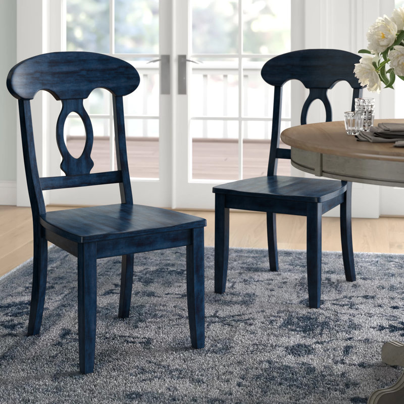 Stockton 17.13'' H Solid Wood Side Chair, Antique Denim