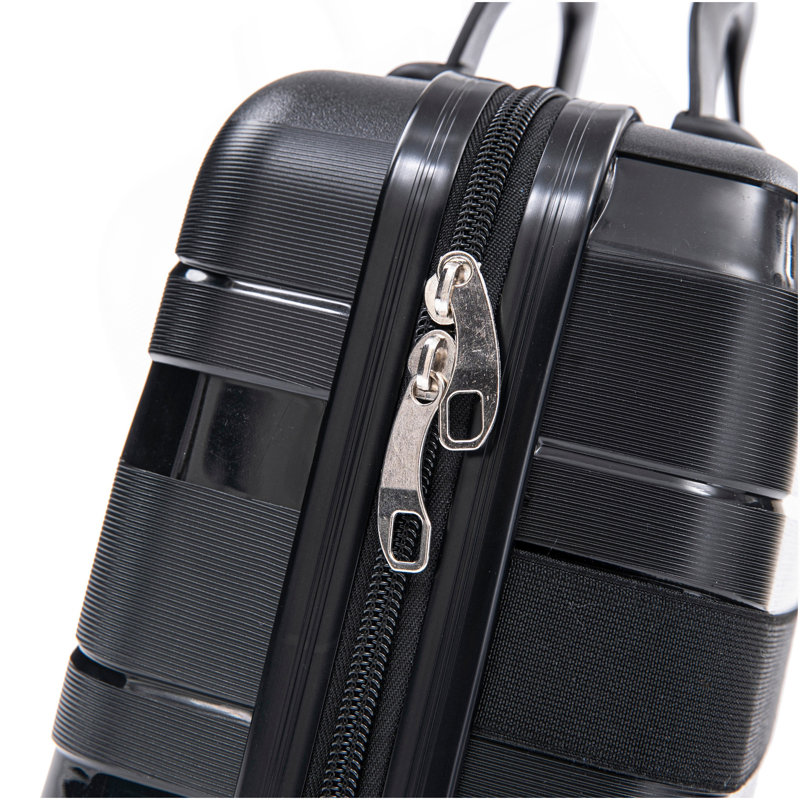 14 "/ 20" / 24 "/ 28" 4 pièces / ensemble dans une valise à roulettes en PP, une valise de transport, une tringle en fer, une serrure à mot de passe à combinaison, un étui à cosmétiques de 14 po (noir)
