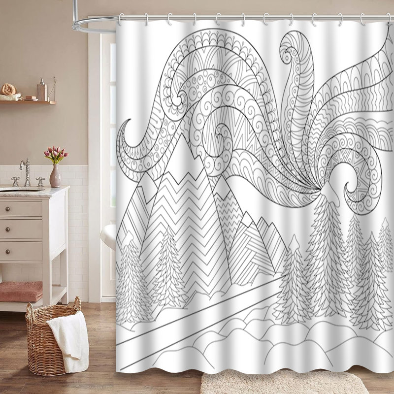 Rideau de douche avec 12 crochets Doodle, L 72 po x l 78 po