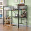 Lit mezzanine en métal avec bureau, prise de courant et éclairage à DEL, échelle de sécurité, aucun sommier nécessaire