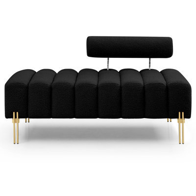 Banc de salon contemporain avec tissu en fausse fourrure moelleuse et fabrication en métal, pieds de lit polyvalents noirs pour la décoration