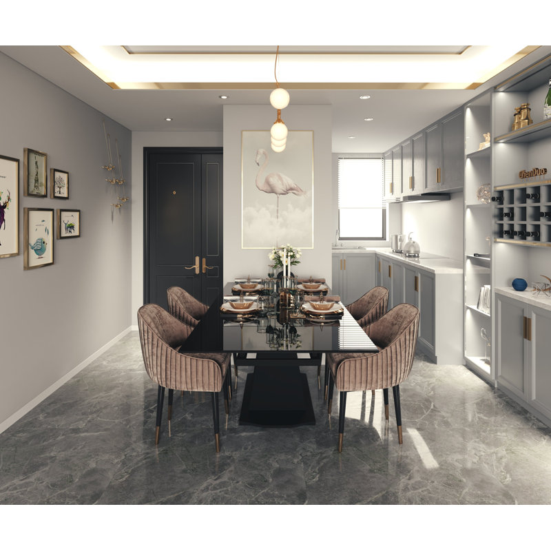 PARMA Glass Top Metal Base Dining Table, 35" W x 62" L