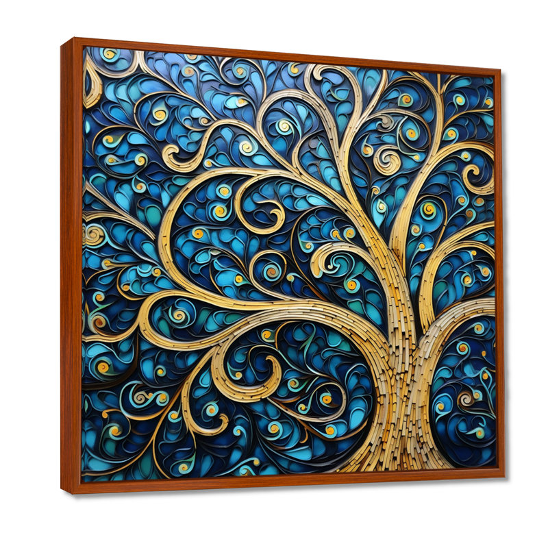 «Whirling Art Nouveau Tree Teal Blue Sky», reproduction d'art murale arbre, H 16 po x l 16 po