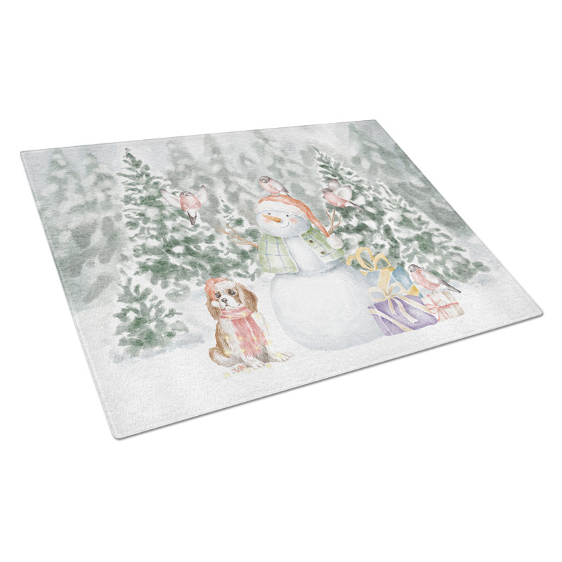 Planche à découper en verre Cavalier King Charles Spaniel Blenheim avec cadeaux de Noël