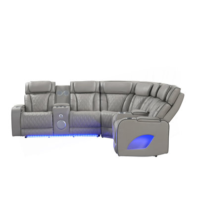 Fortuner Modern Style Power Recliner Sectional With Bluetooth Speaker And LED Made With Wood & Metal, Massage Function Included