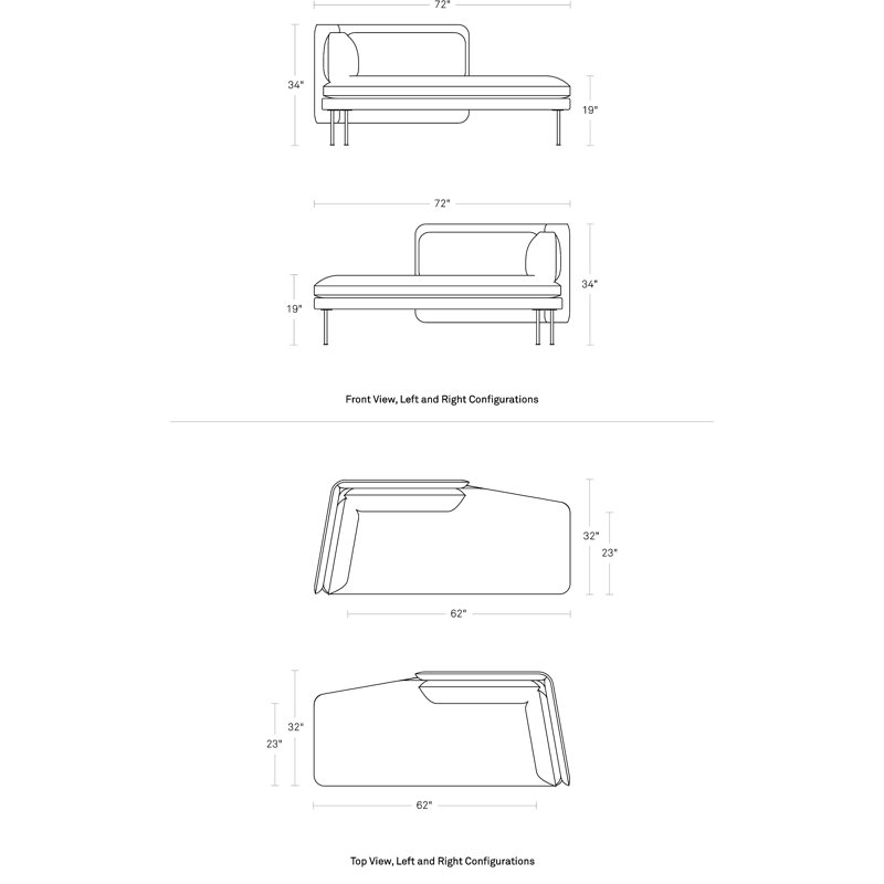 Bloke Chaise Lounge, Rostenkowski Blue, Rostenkowski Blue, Right Hand Facing