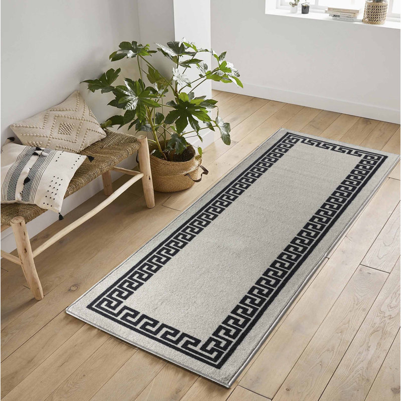 Rampzipoor Non-Slip Geometric Indoor Doormat, Runner 67 x 220cm, Grey