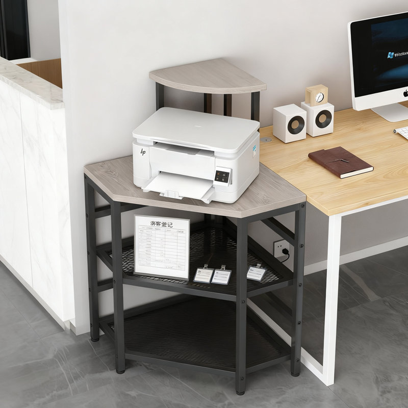 Support d'imprimante d'angle avec prise de courant, charge USB et lumières DEL, tablette de rangement multifonctionnelle pour bureau à domicile, support de tour d'ordinateur, conception compacte
